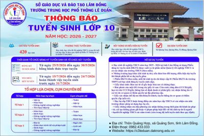 Thông báo tuyển sinh vào lớp10 năm học 2026-2027